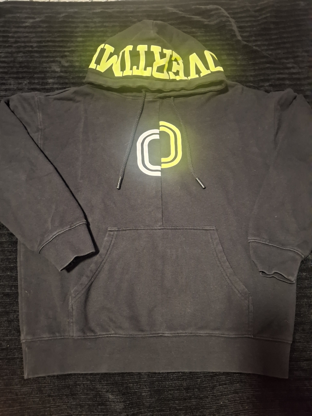 Black Hooded Sweatshirt with Neon Yellow Logo - Men's Sweater